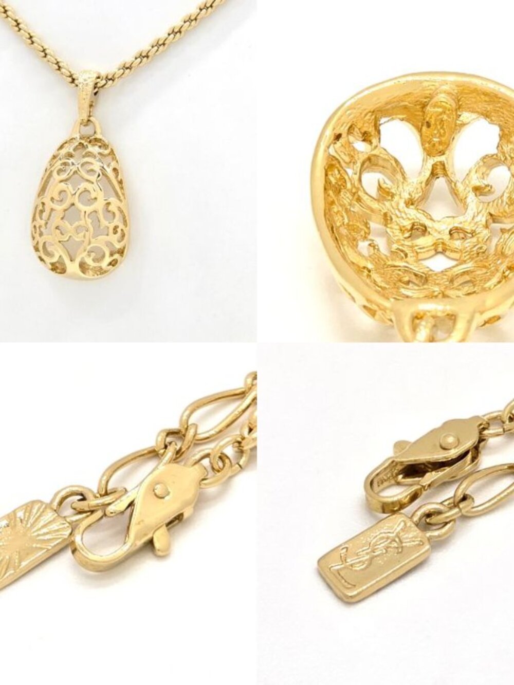 Saint Laurent Yves Egg Arabesque Pendant Necklace Gold - Picture 6 of 8